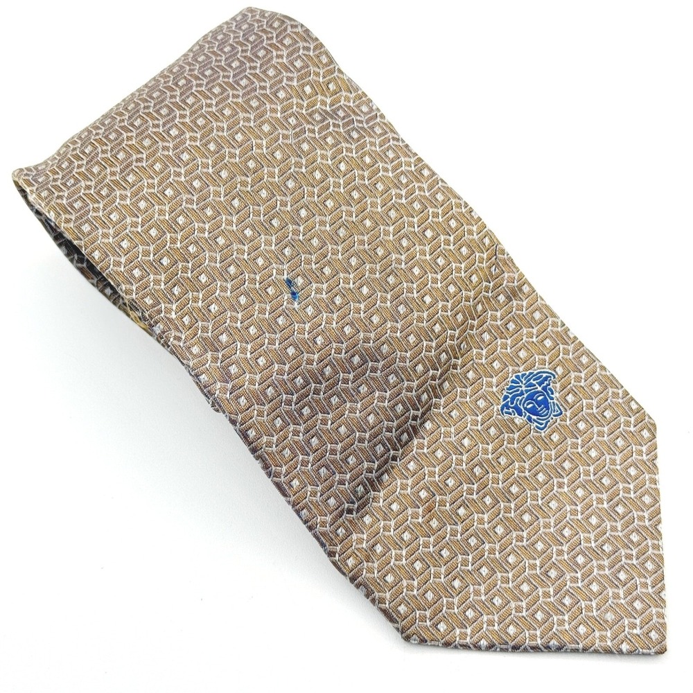 VERSACE Mens Necktie 61" Medusa Gold Geo Squares Made In Italy
